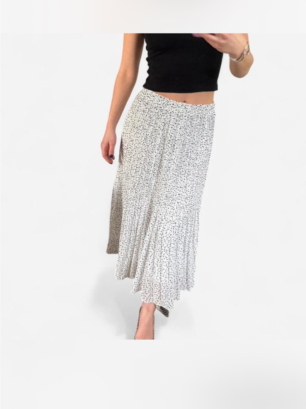 WD.NY White Maxi Skirt with Black polka dot Print
